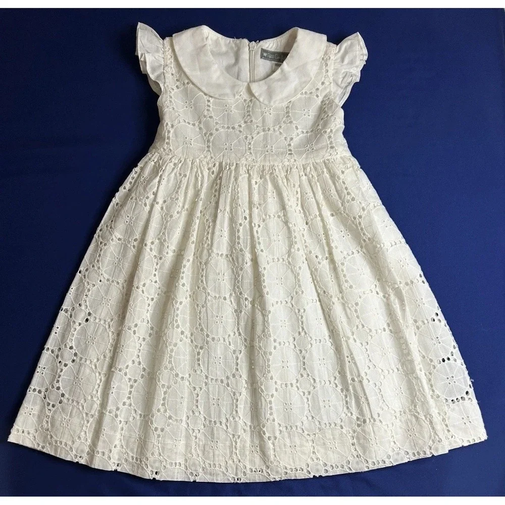 Petit Ami Girls White Eyelet Lace And Cotton‎ Dress Size 18 Months 18m Summer